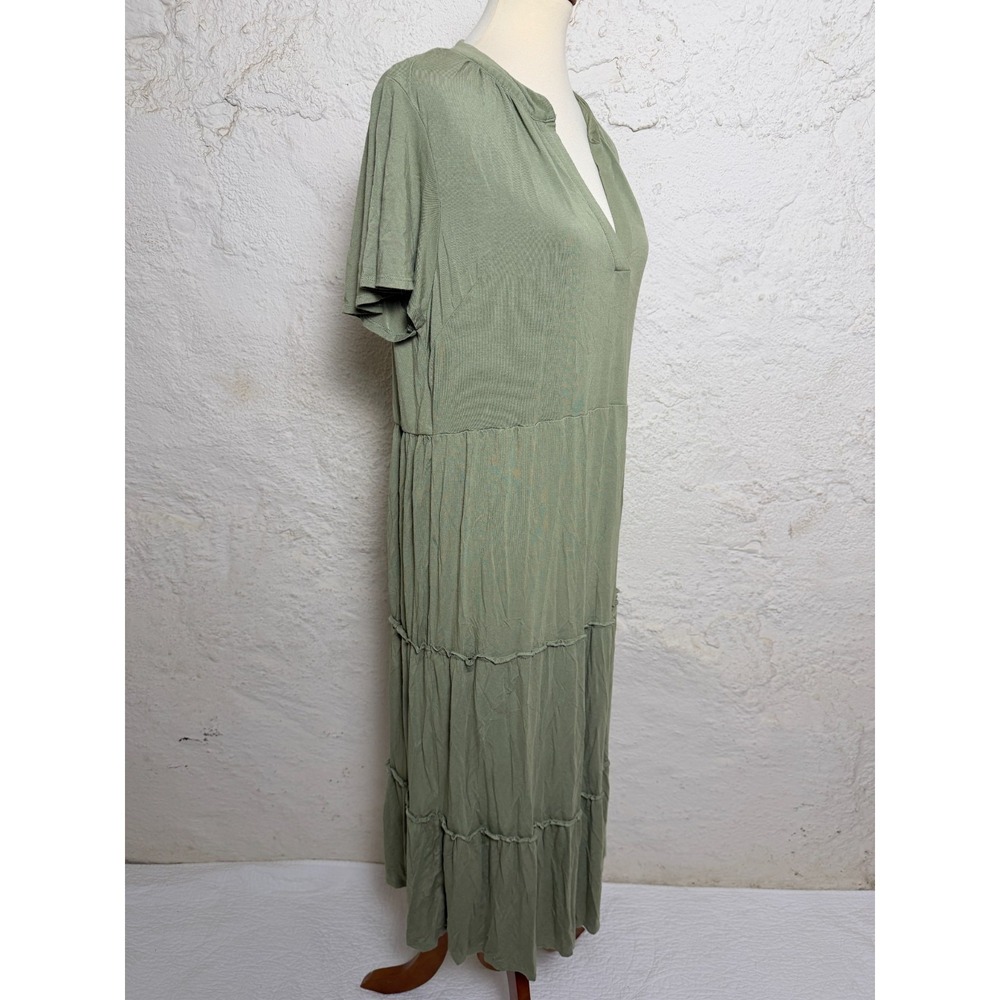 Lucky Brand Sage Green Tiered Knit Maxi Dress Slouchy Cottagecore Boho Plus 1X